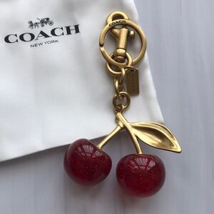Coach Gold-Tone Cherry Key Charm with Red Glitter Cherries